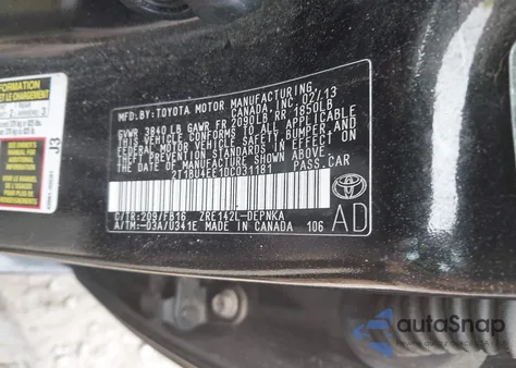 2013 Toyota Corolla Le из США, поврежденный, VIN 2T1BU4EE1DC031181